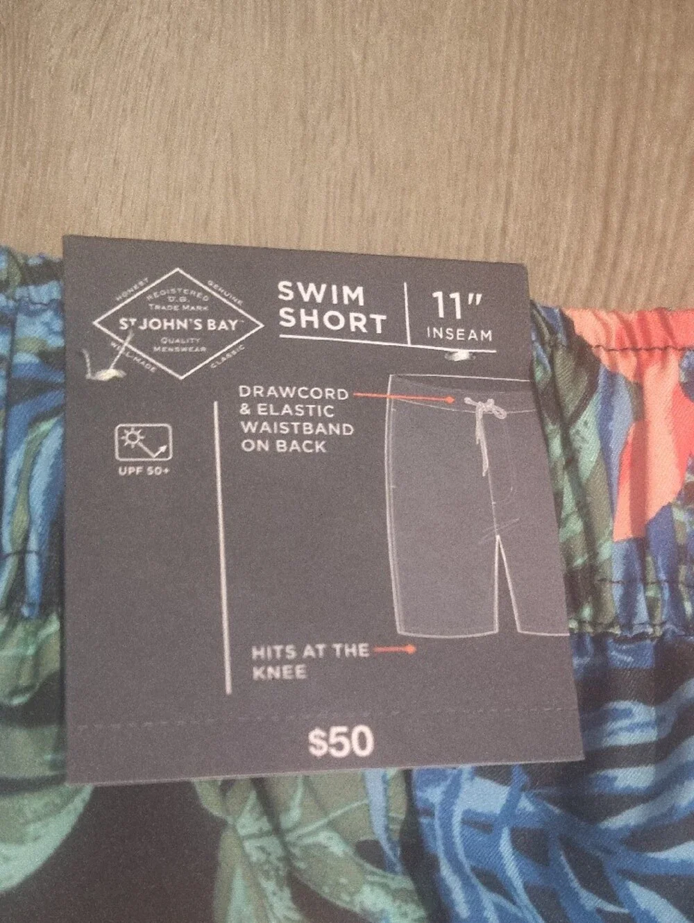 🆕Mens St. John's Bay Navy Tropical Swim Knee Short Lined  UPF50 2XLT